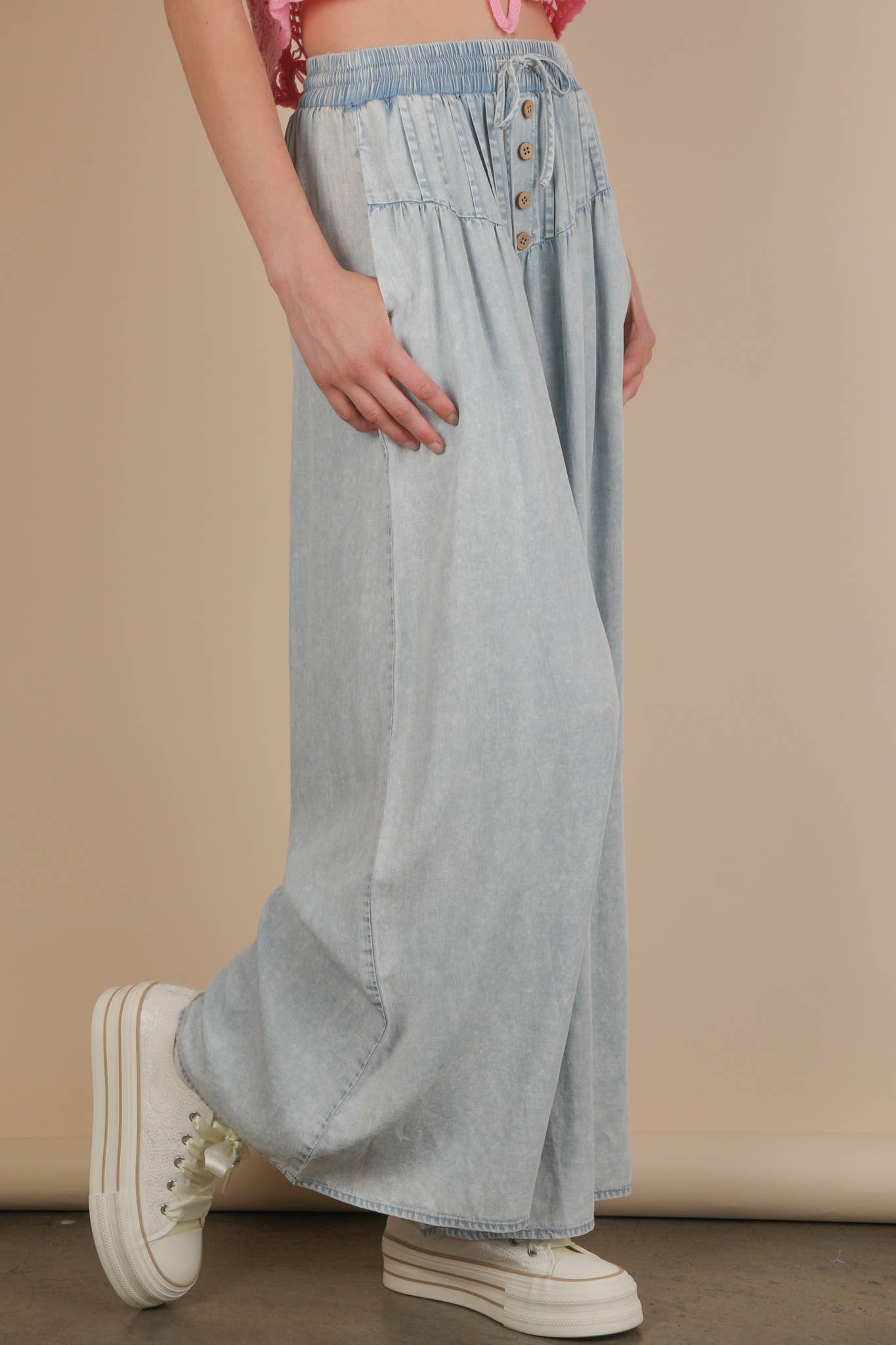 Mineral Washed Chambray Wide Pants