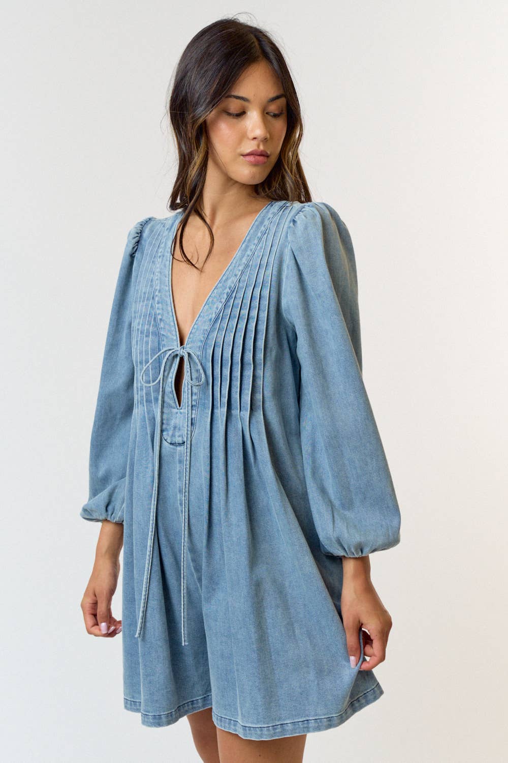 Chrissy Pleated DENIM ROMPER W/ POCKETS