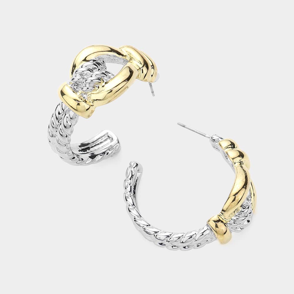 Two Tone Textured Metal Hoop Earrings