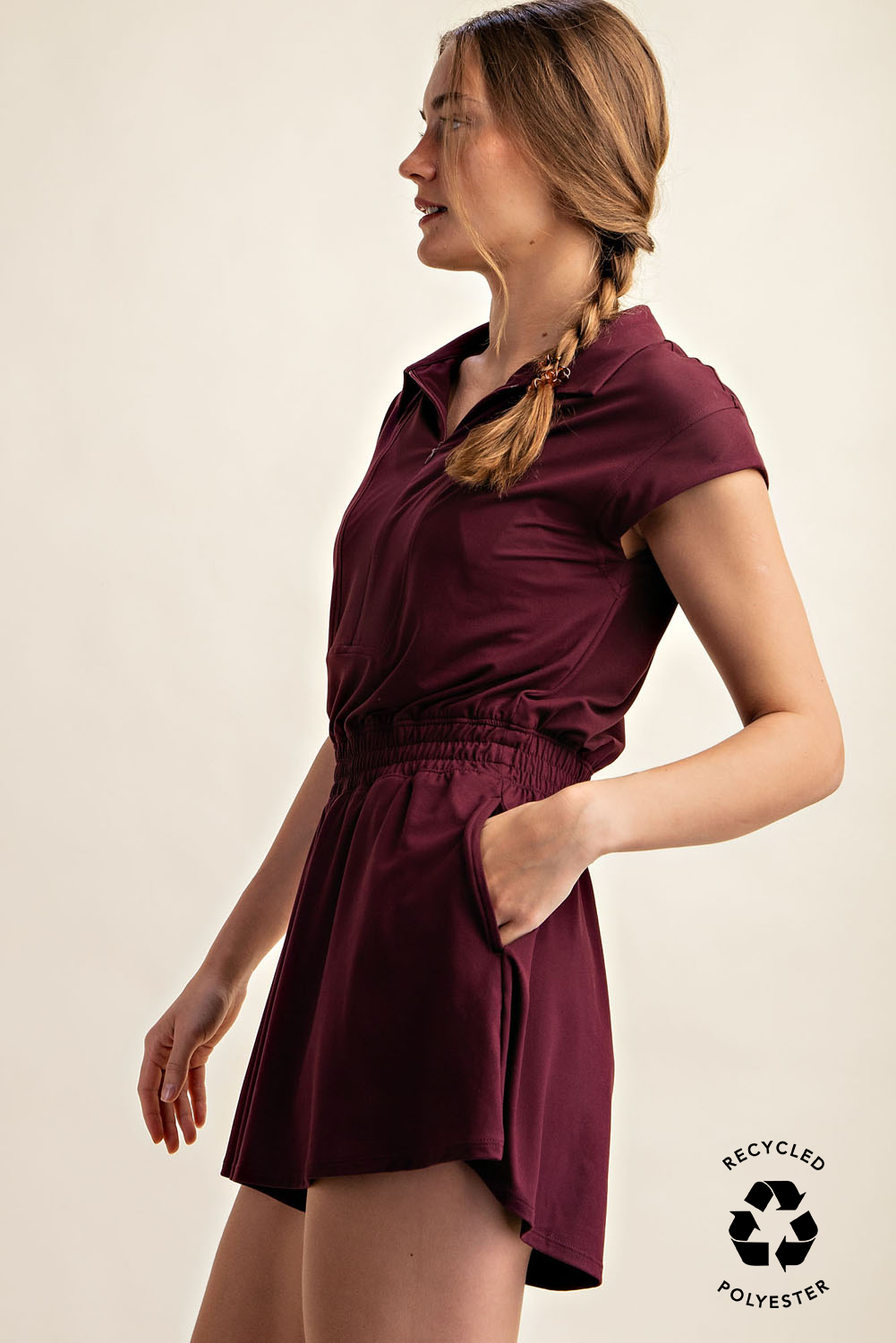 BUTTER SHORT SLEEVE QUARTER ZIP ROMPER