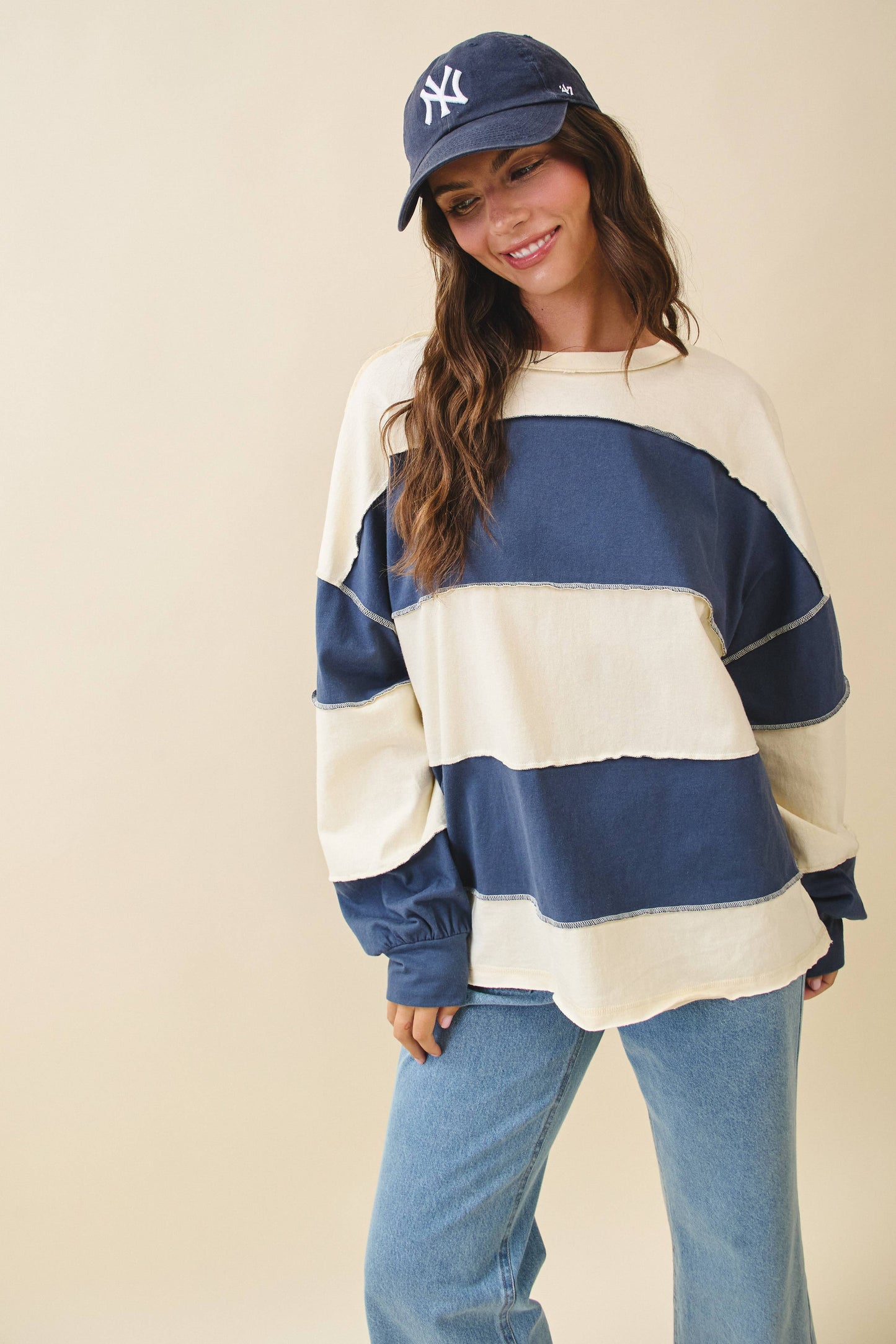 Contrast Panel Long Sleeve Slouchy Top
