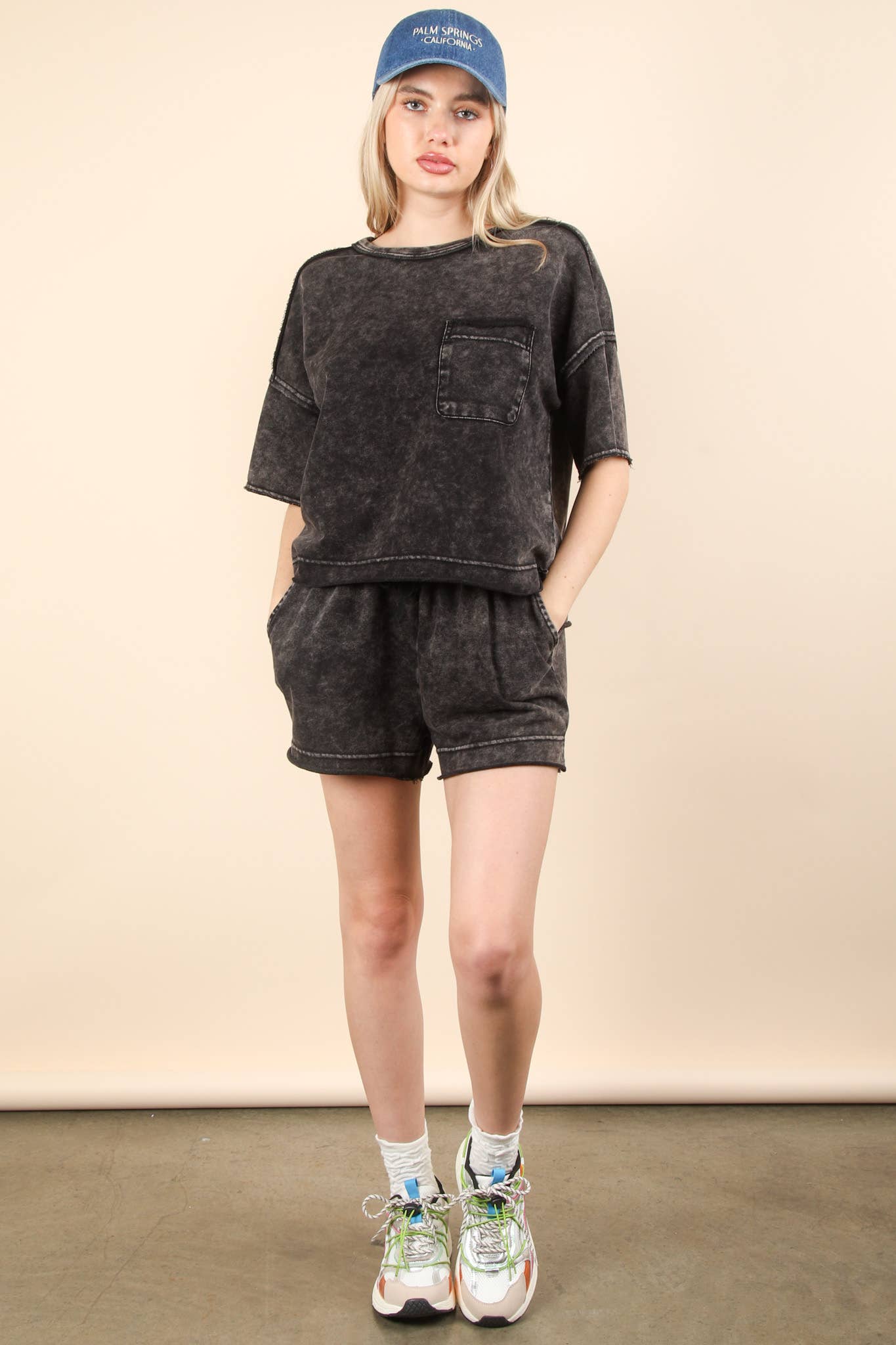Mineral Washed Comfy Knit Top & Shorts Set