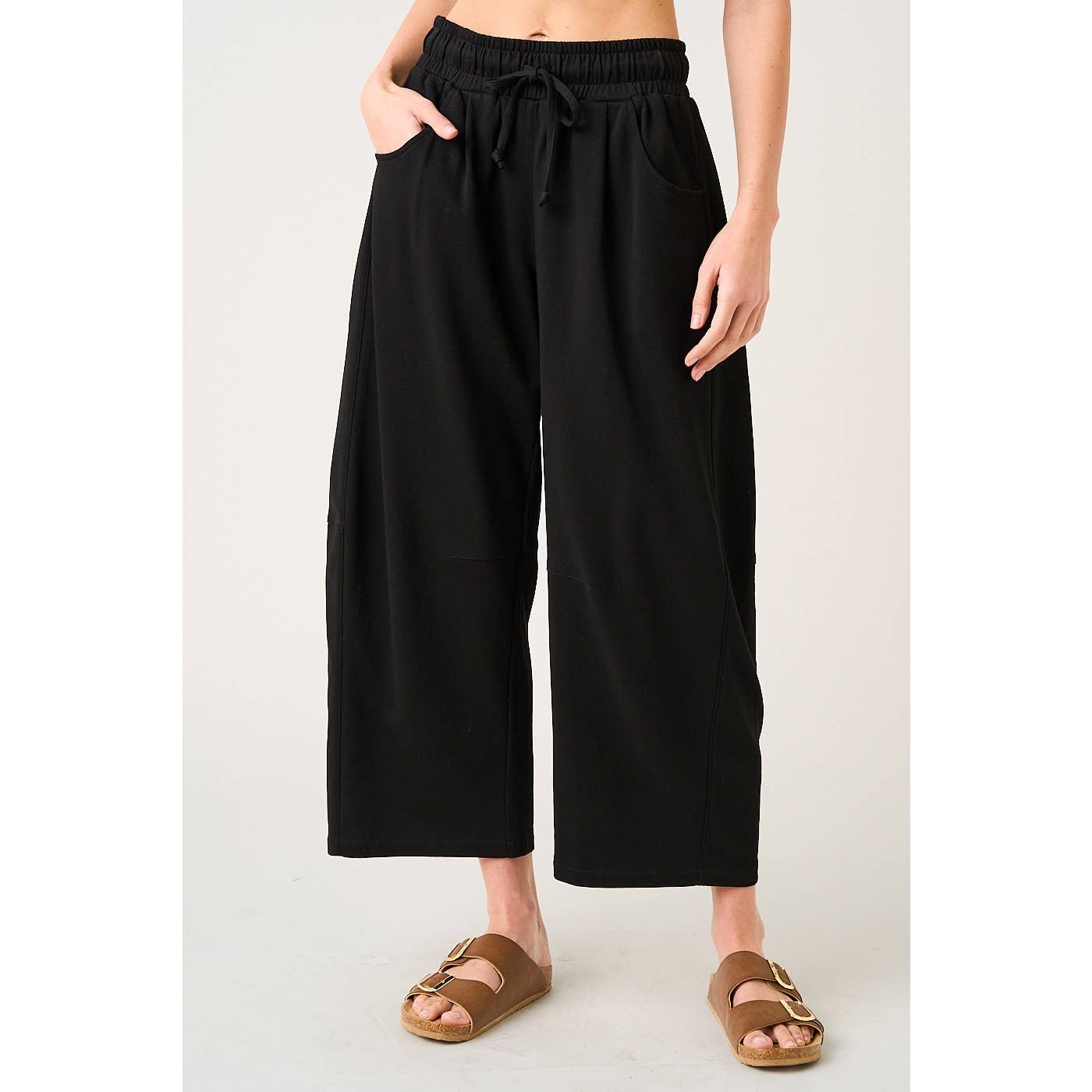 Cecilia COTTON FRENCH TERRY PULL-ON BARREL LEG PANTS