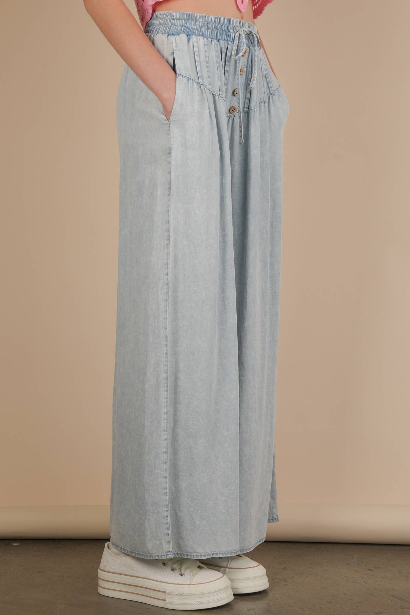 Mineral Washed Chambray Wide Pants