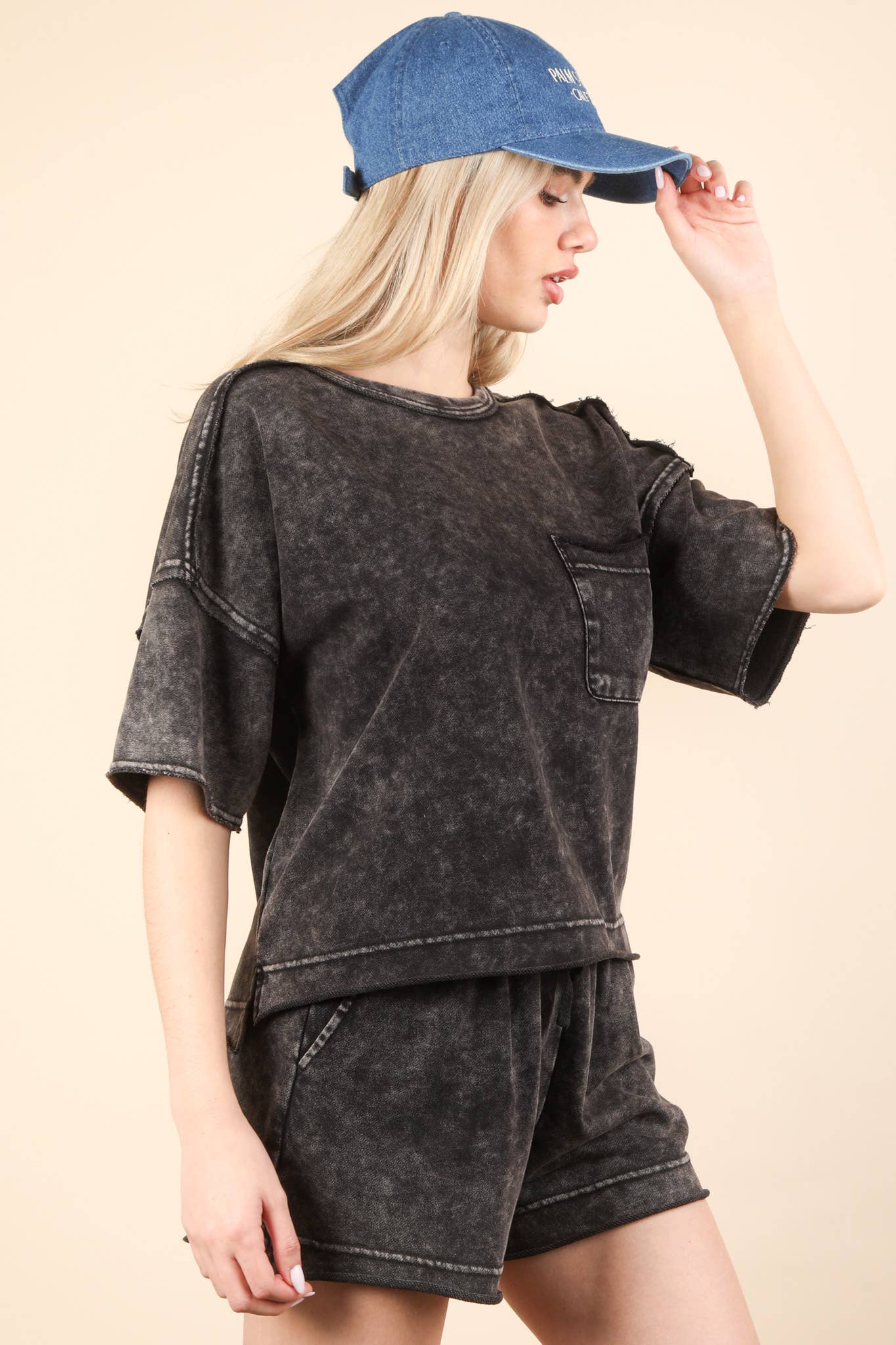 Mineral Washed Comfy Knit Top & Shorts Set