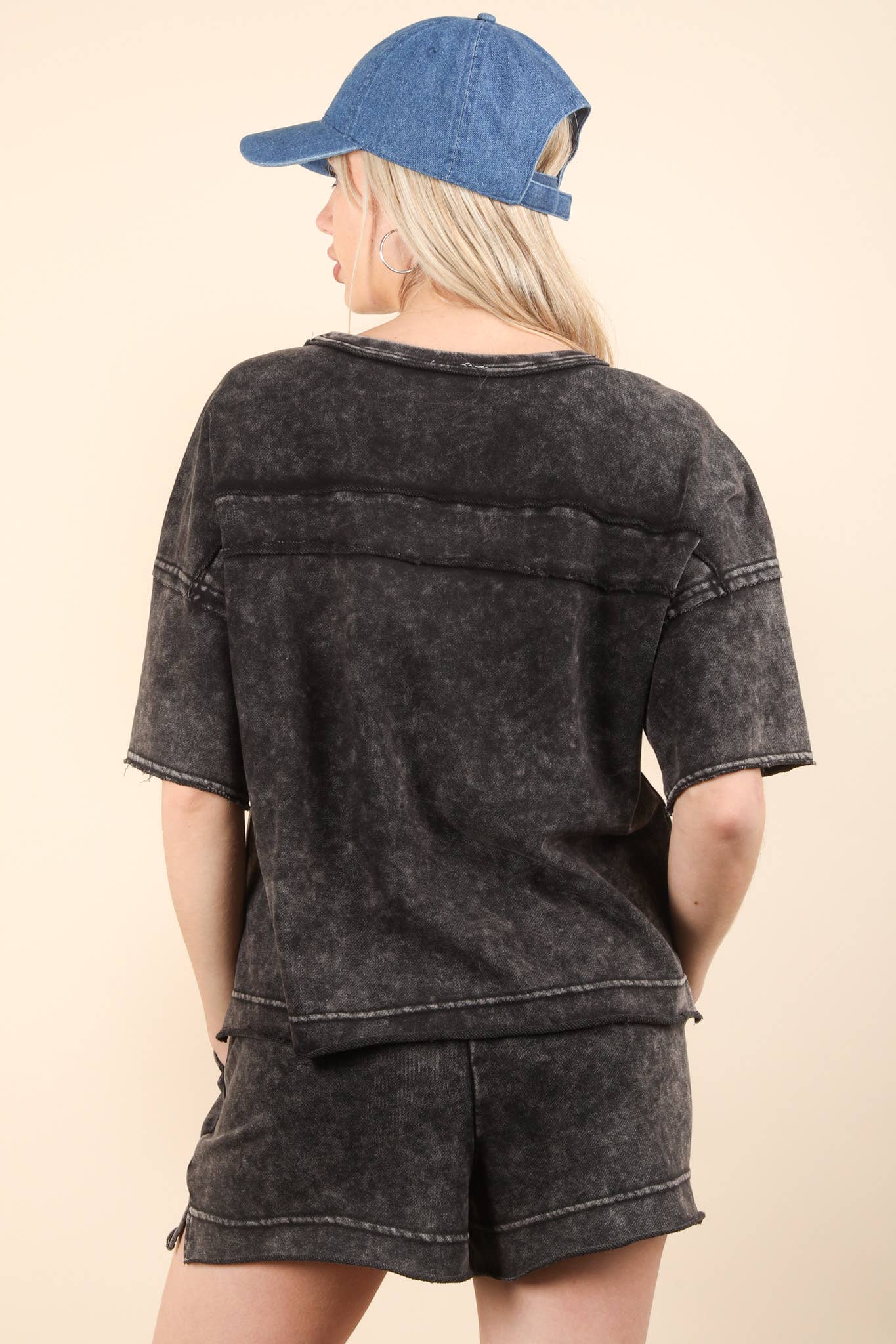 Mineral Washed Comfy Knit Top & Shorts Set