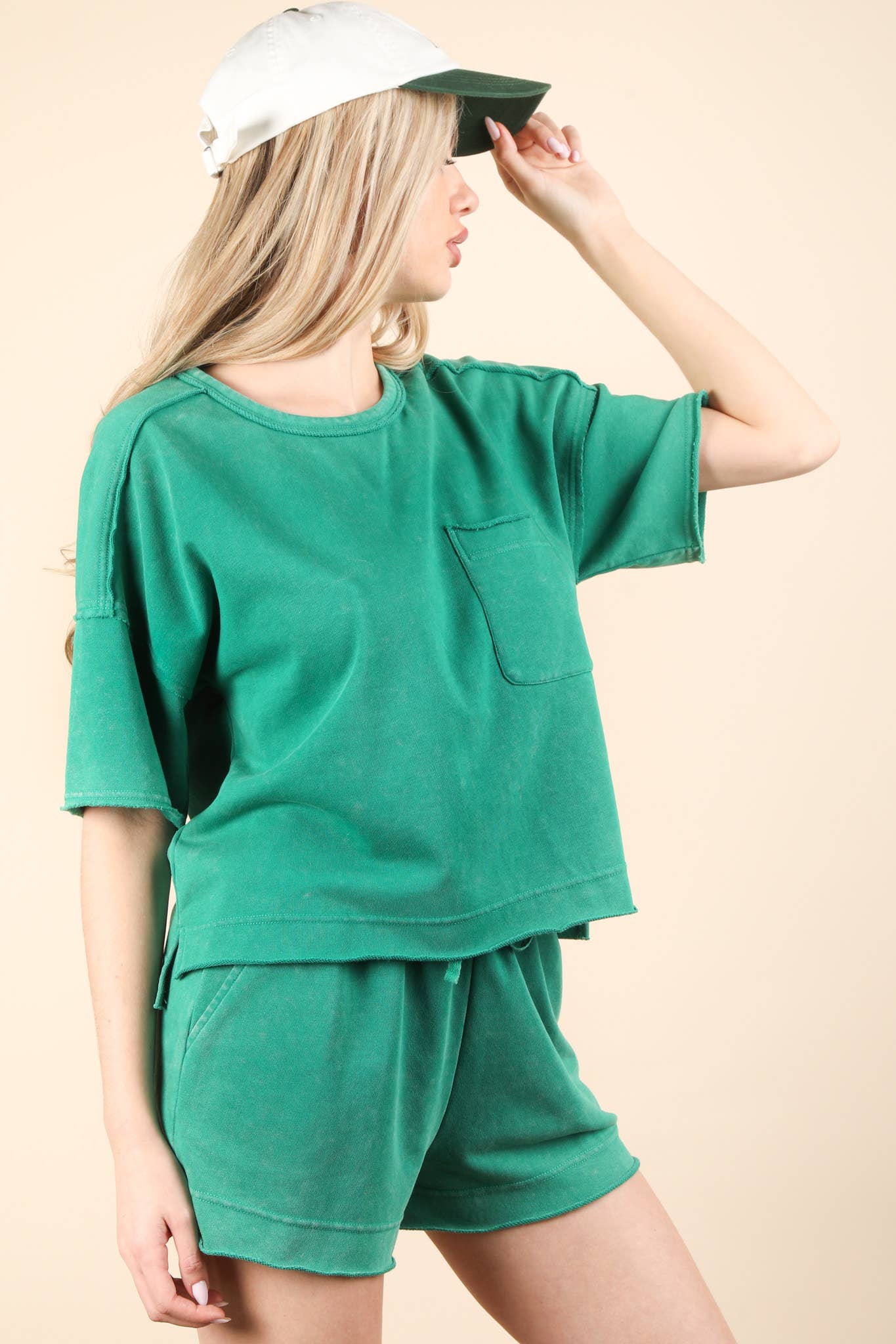 Mineral Washed Comfy Knit Top & Shorts Set