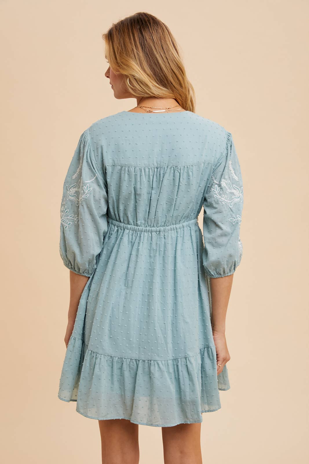 EMBROIDERED SWISS DOT MINI DRESS