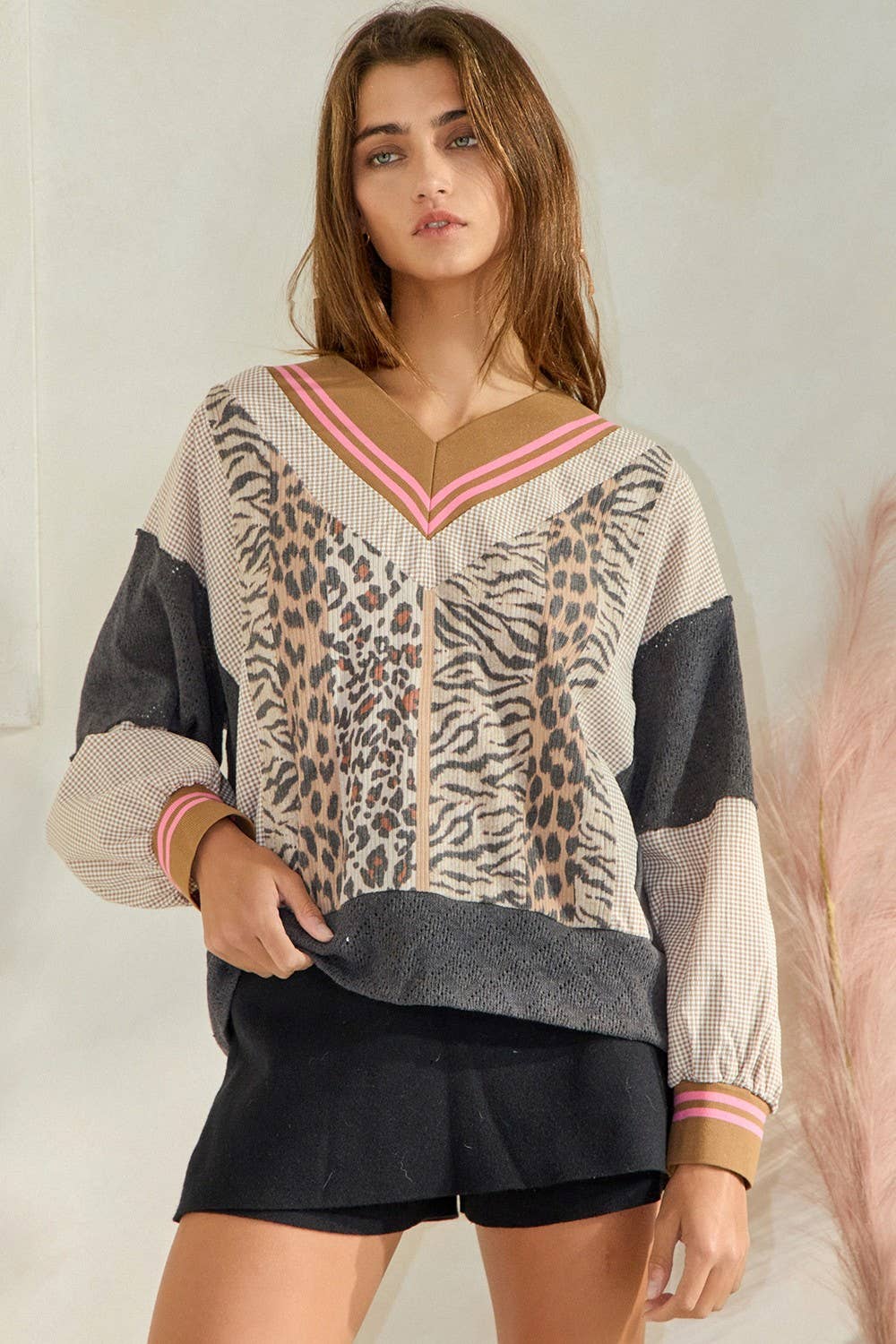 Animal Print V-neck Sweatshirt Top