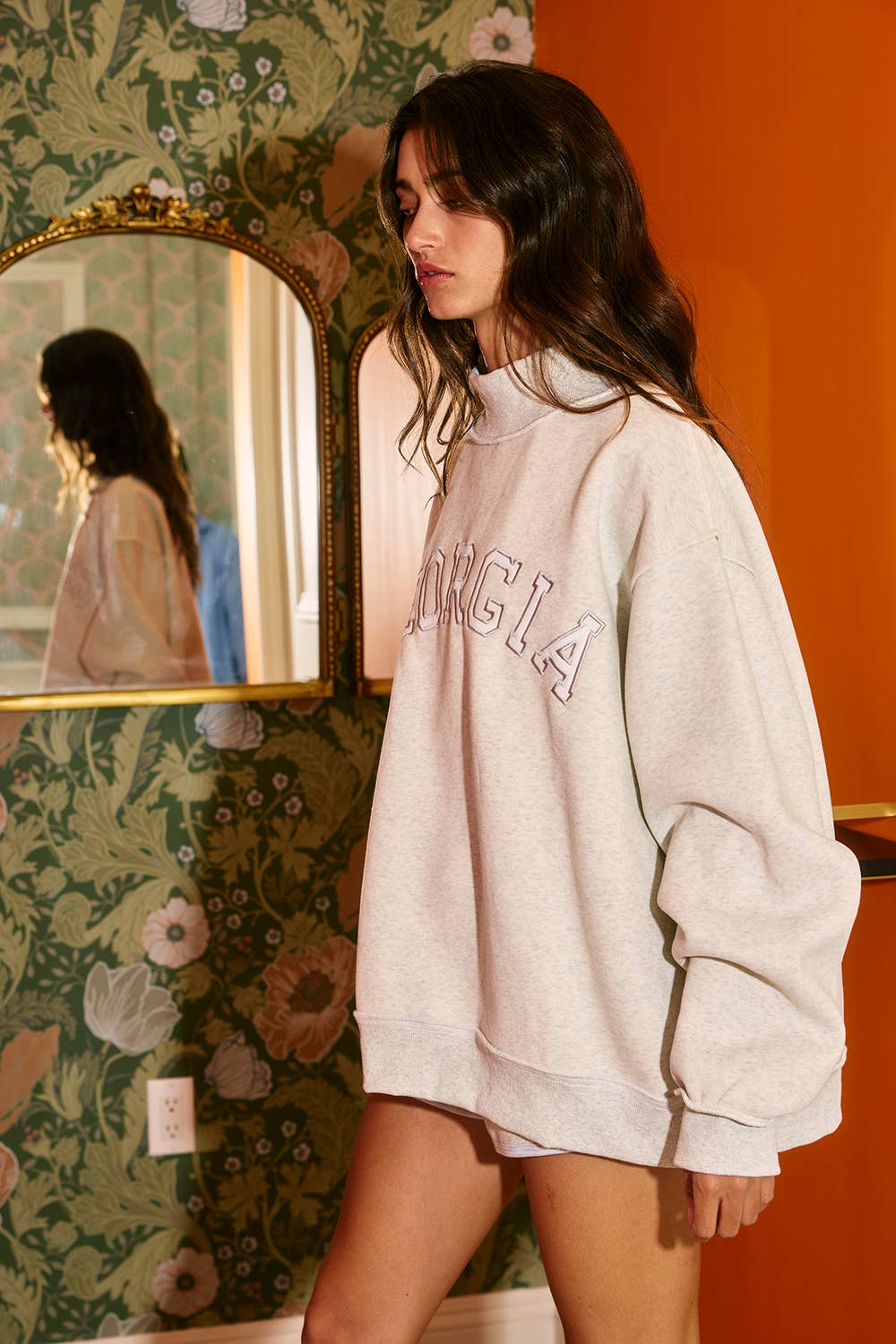 'GEORGIA' Embroidered Mock Neck Sweatshirt