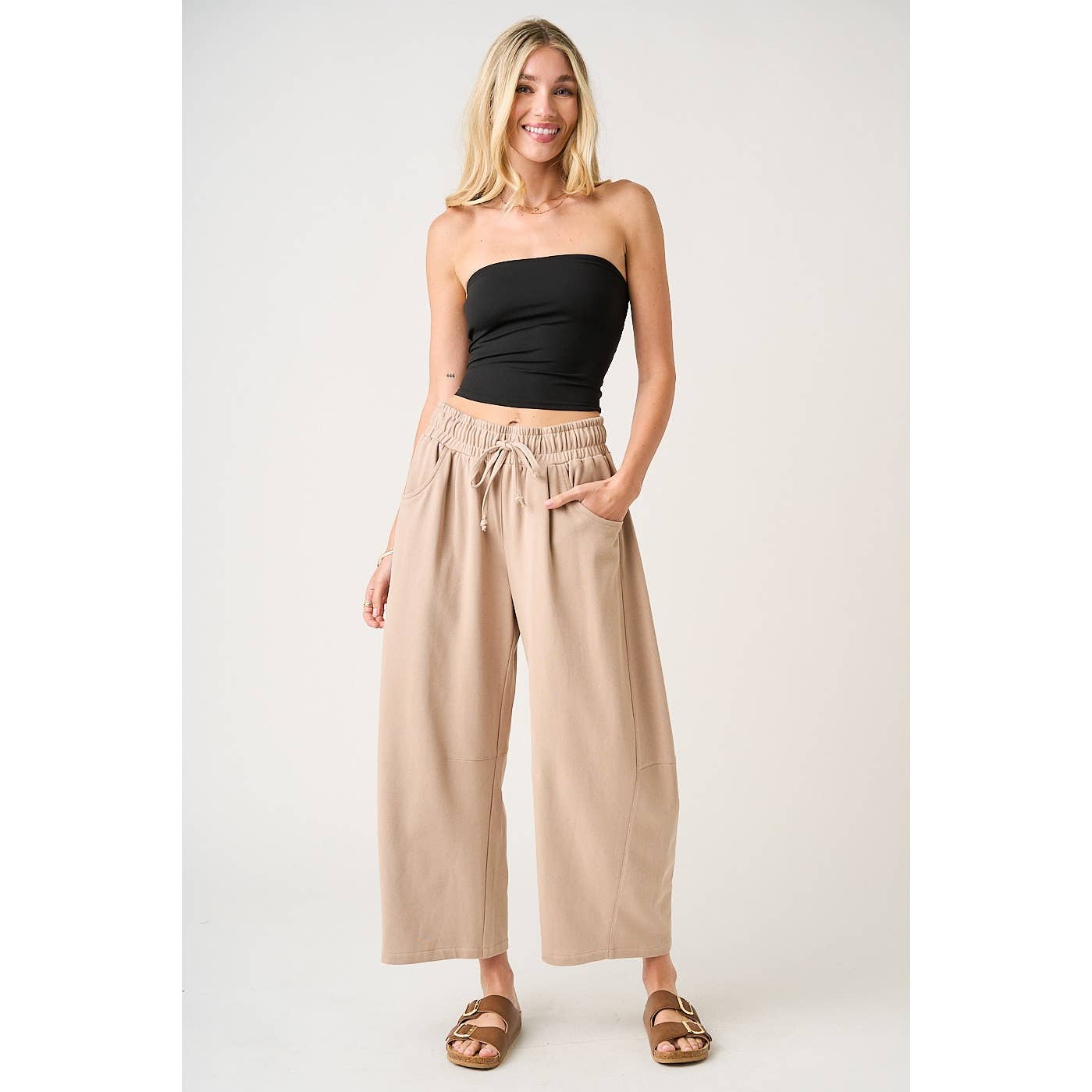 Cecilia COTTON FRENCH TERRY PULL-ON BARREL LEG PANTS