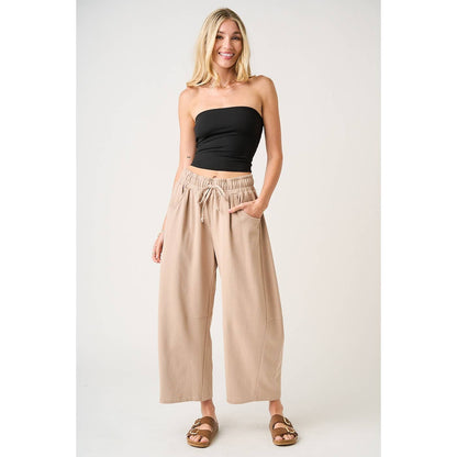 Cecilia COTTON FRENCH TERRY PULL-ON BARREL LEG PANTS