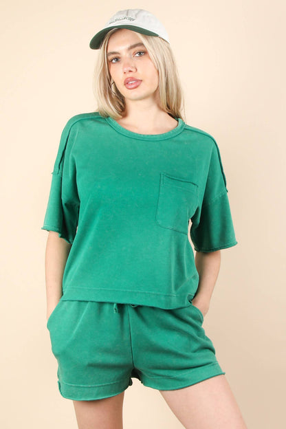 Mineral Washed Comfy Knit Top & Shorts Set