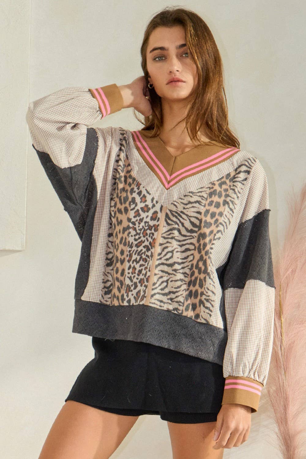 Animal Print V-neck Sweatshirt Top