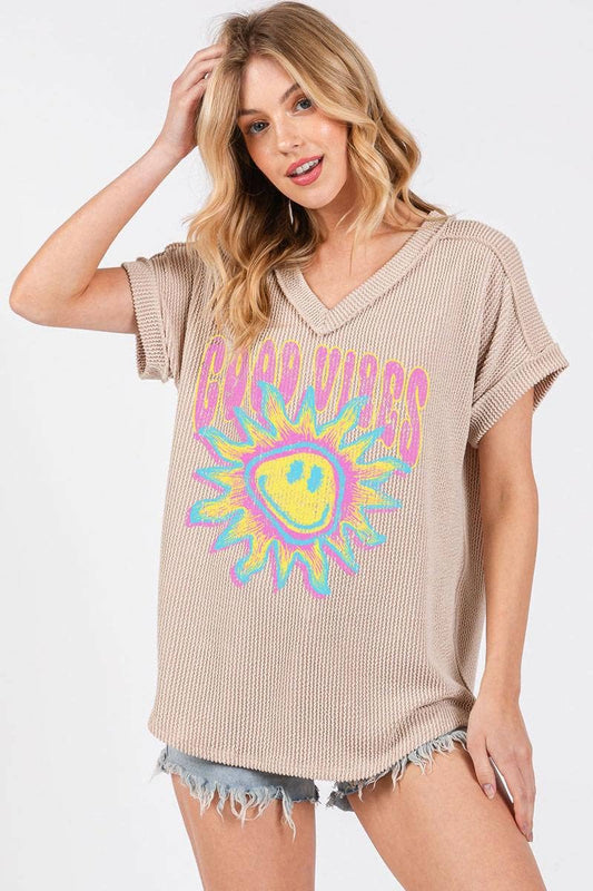 Good Vibes Sunshine S/S Graphic Crinkle Rayon Tee