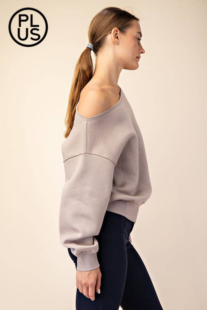 PLUS SIZE FRENCH TERRY FLEECE OFF SHOULDER SWEATSHIRT