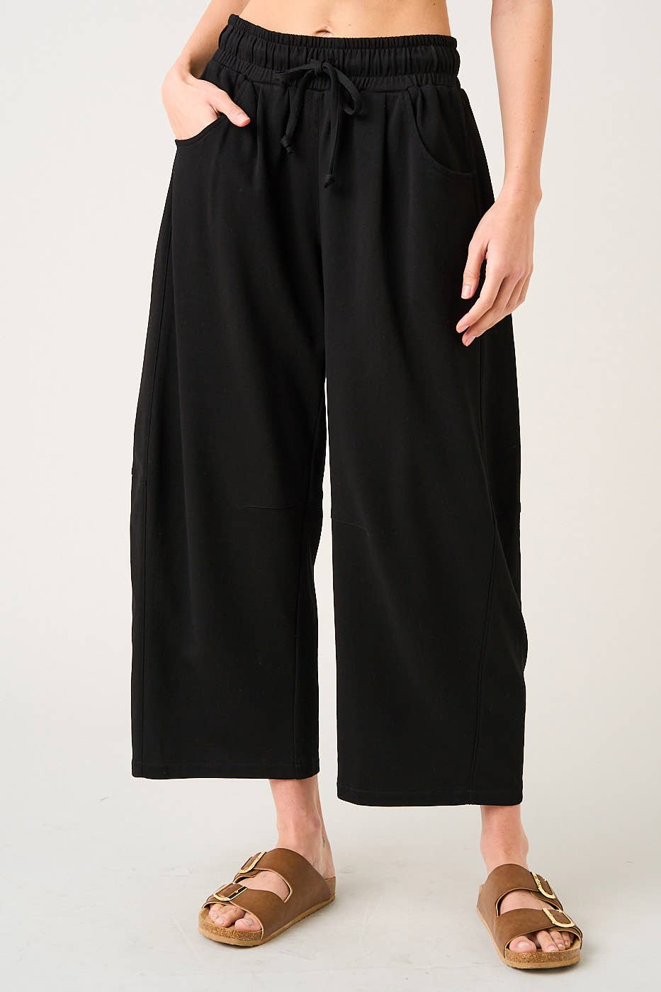 Cecilia COTTON FRENCH TERRY PULL-ON BARREL LEG PANTS