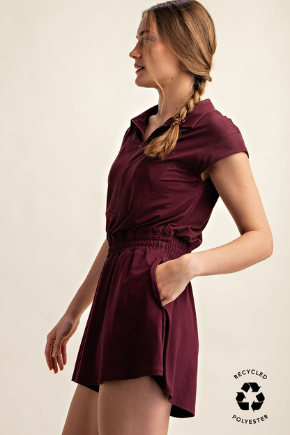 BUTTER SHORT SLEEVE QUARTER ZIP ROMPER
