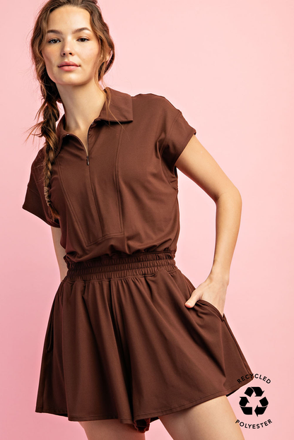 BUTTER SHORT SLEEVE QUARTER ZIP ROMPER