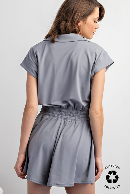 BUTTER SHORT SLEEVE QUARTER ZIP ROMPER