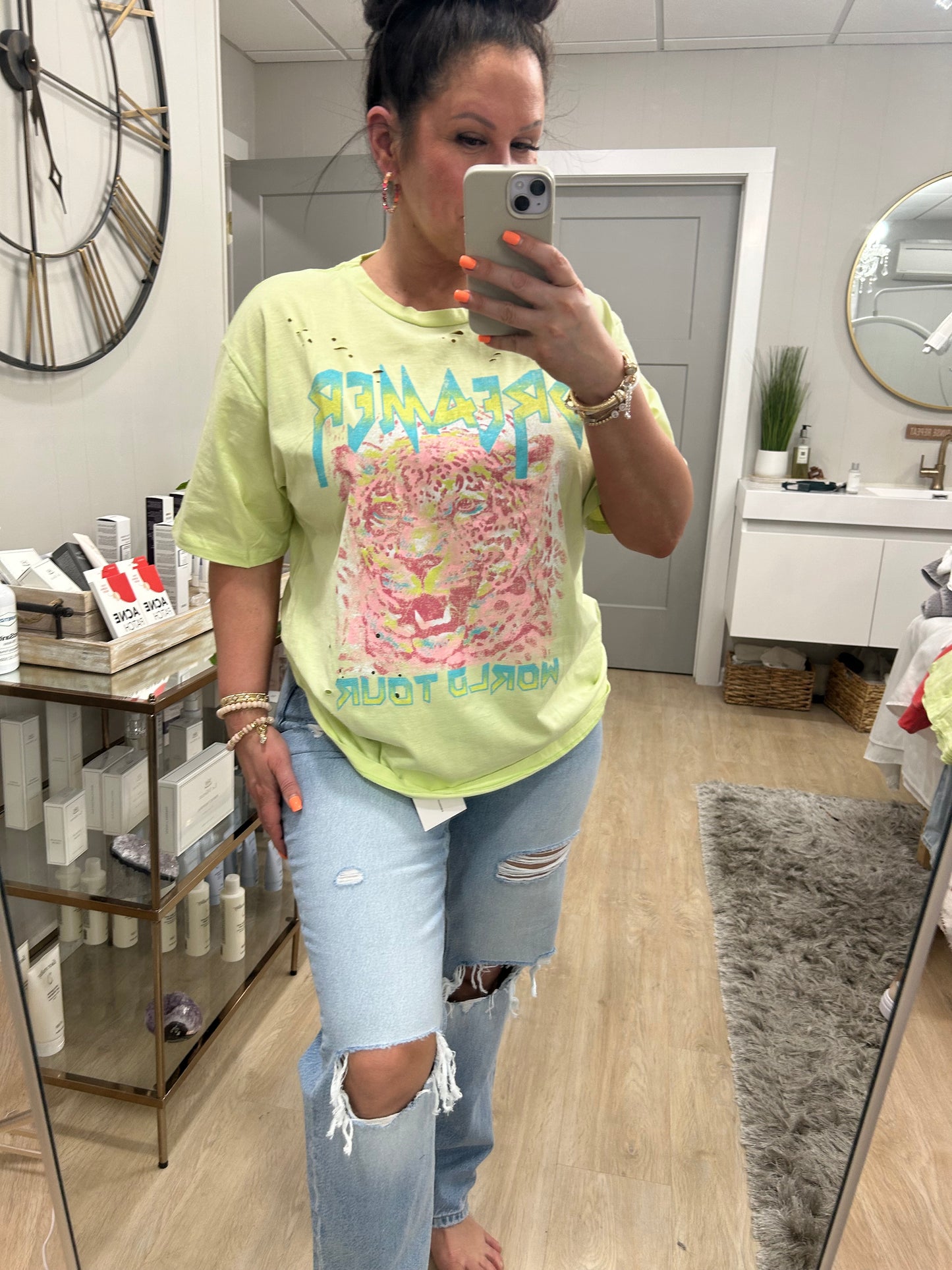 Dreamer World Tour Leopard Graphic S/S Distressed Tee