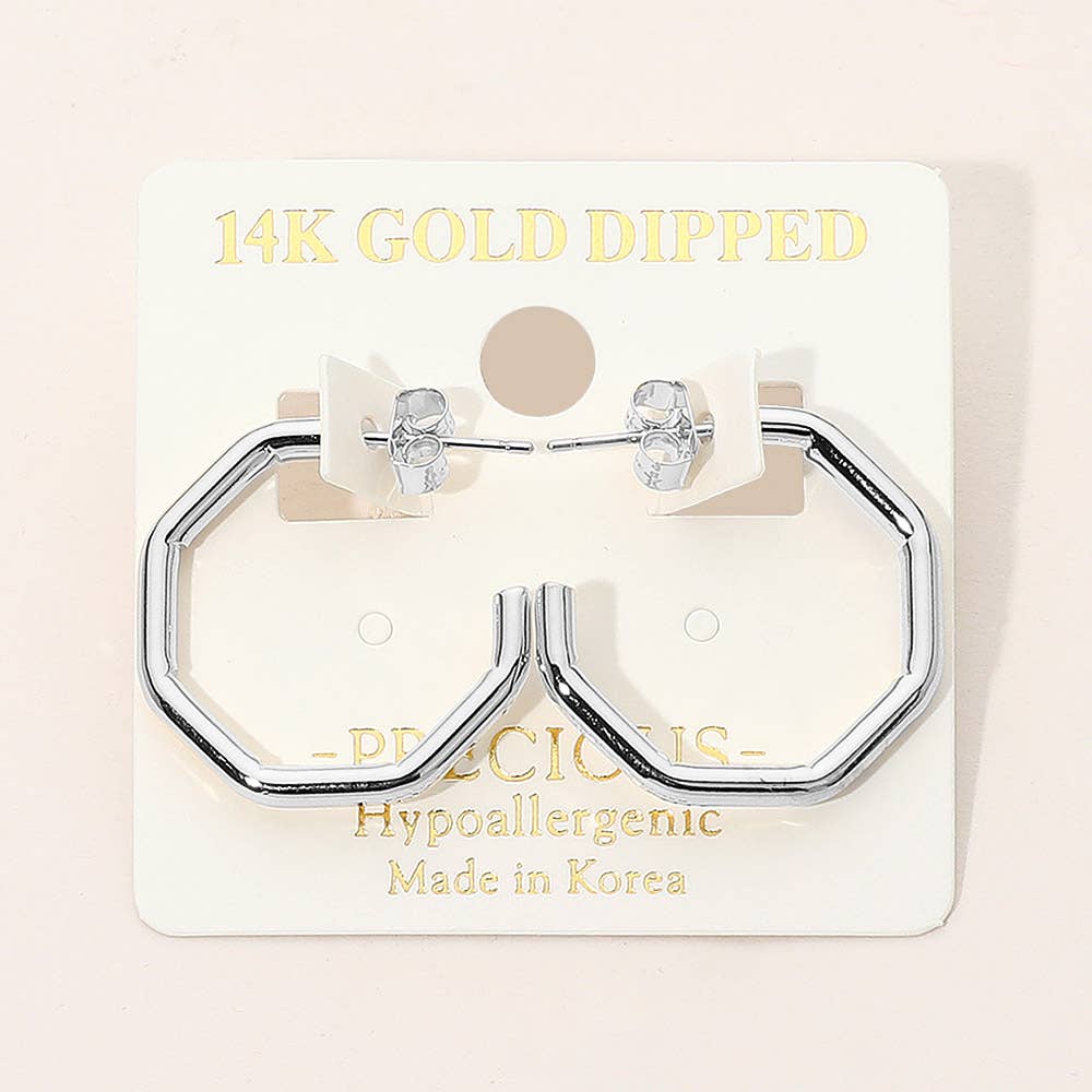 14K Gold Dipped Hypoallergenic Geometric Open Hoop Earrings