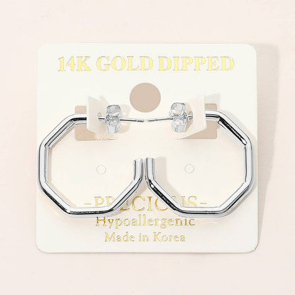 14K Gold Dipped Hypoallergenic Geometric Open Hoop Earrings