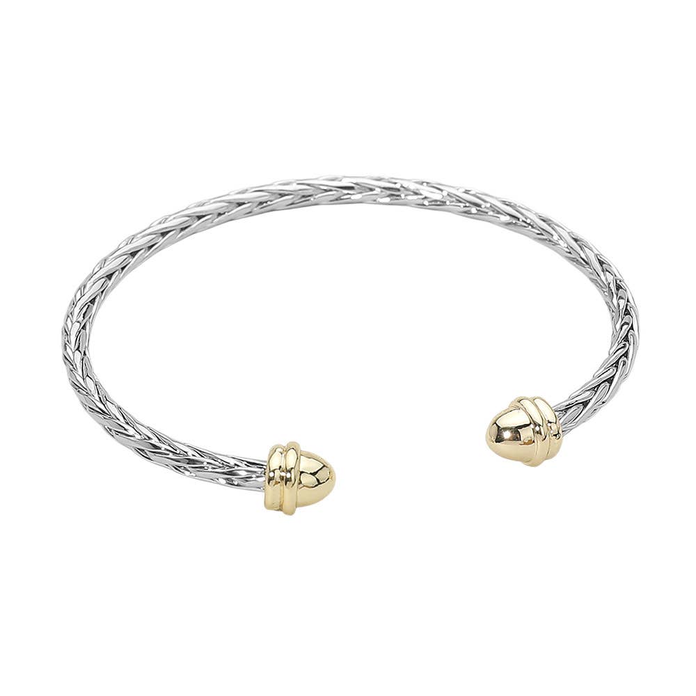 14K Gold Plated Two Tone Braided Cuff Bracelet