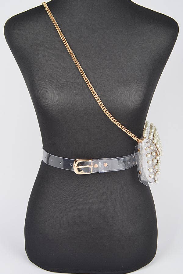 Rhinestone Clear Belt Bag W/Chain