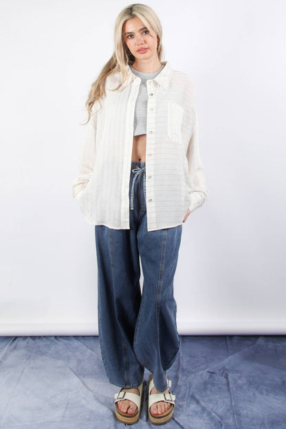 Washed Chambray Barrel Denim Pants