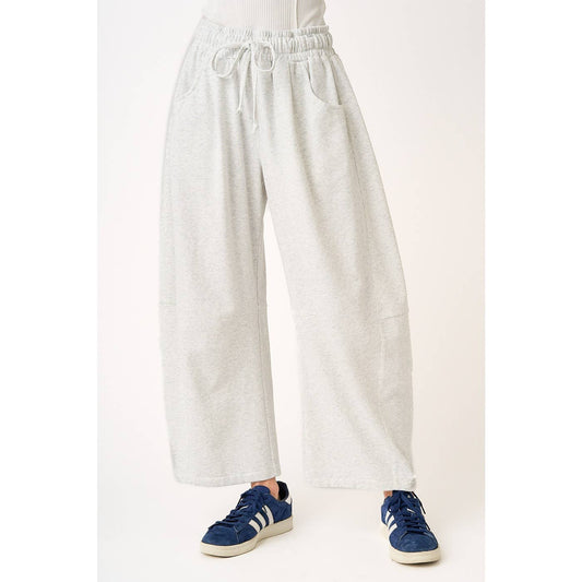 COTTON FRENCH TERRY PULL-ON BARREL LEG PANTS