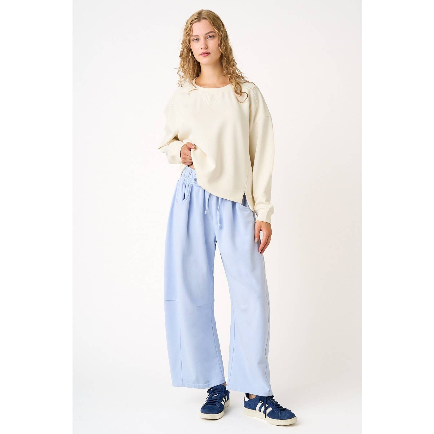 Cecilia COTTON FRENCH TERRY PULL-ON BARREL LEG PANTS