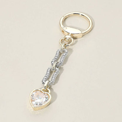 14K Gold Plated Two Tone Heart CZ Stone Drop Keychain Bag Charm