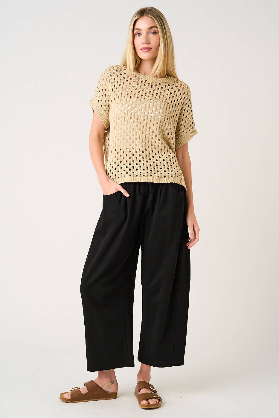 Cecilia COTTON FRENCH TERRY PULL-ON BARREL LEG PANTS