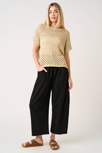 Cecilia COTTON FRENCH TERRY PULL-ON BARREL LEG PANTS