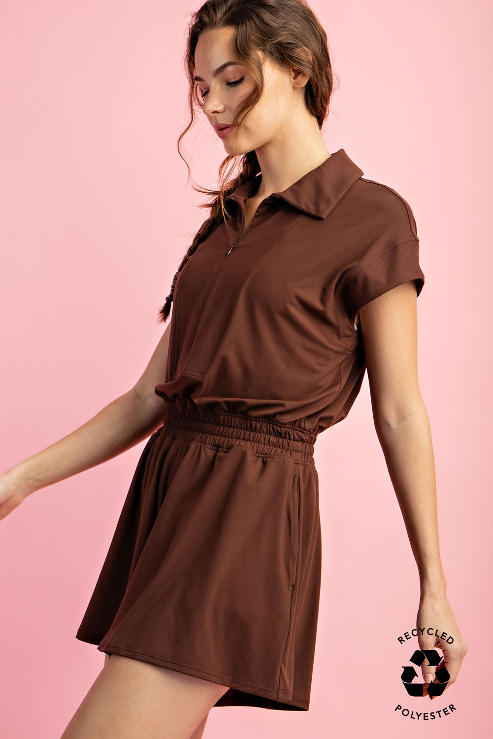 BUTTER SHORT SLEEVE QUARTER ZIP ROMPER