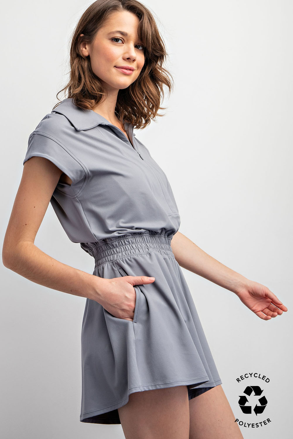BUTTER SHORT SLEEVE QUARTER ZIP ROMPER