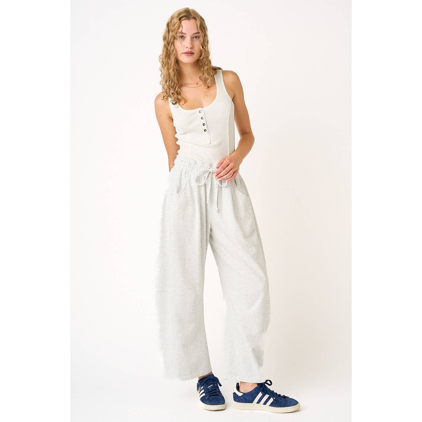 Cecilia COTTON FRENCH TERRY PULL-ON BARREL LEG PANTS
