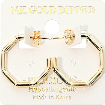14K Gold Dipped Hypoallergenic Geometric Open Hoop Earrings