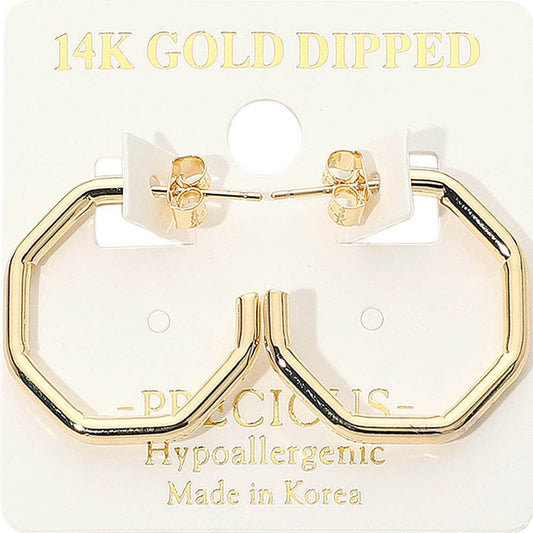 14K Gold Dipped Hypoallergenic Geometric Open Hoop Earrings