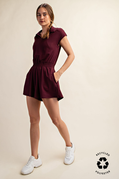 BUTTER SHORT SLEEVE QUARTER ZIP ROMPER
