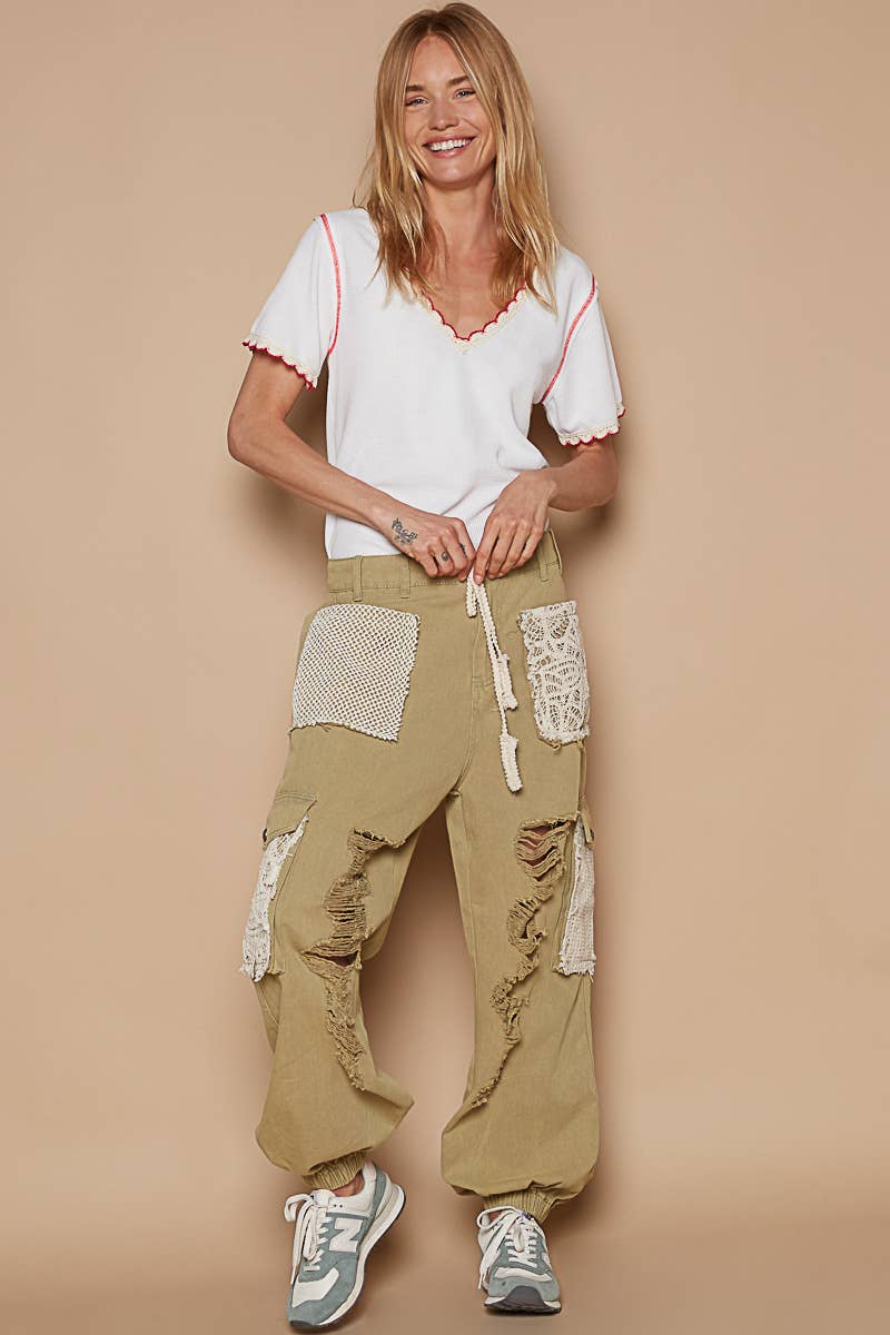 Pol distressed Joggers in cream