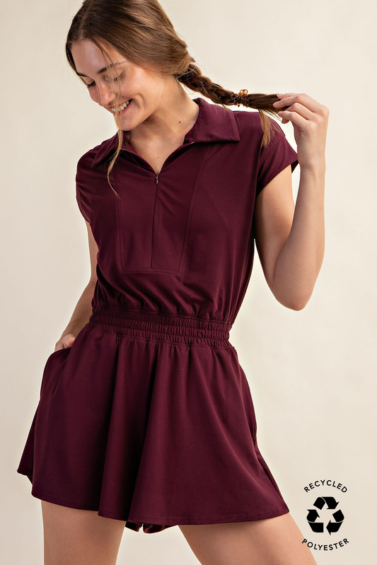 BUTTER SHORT SLEEVE QUARTER ZIP ROMPER
