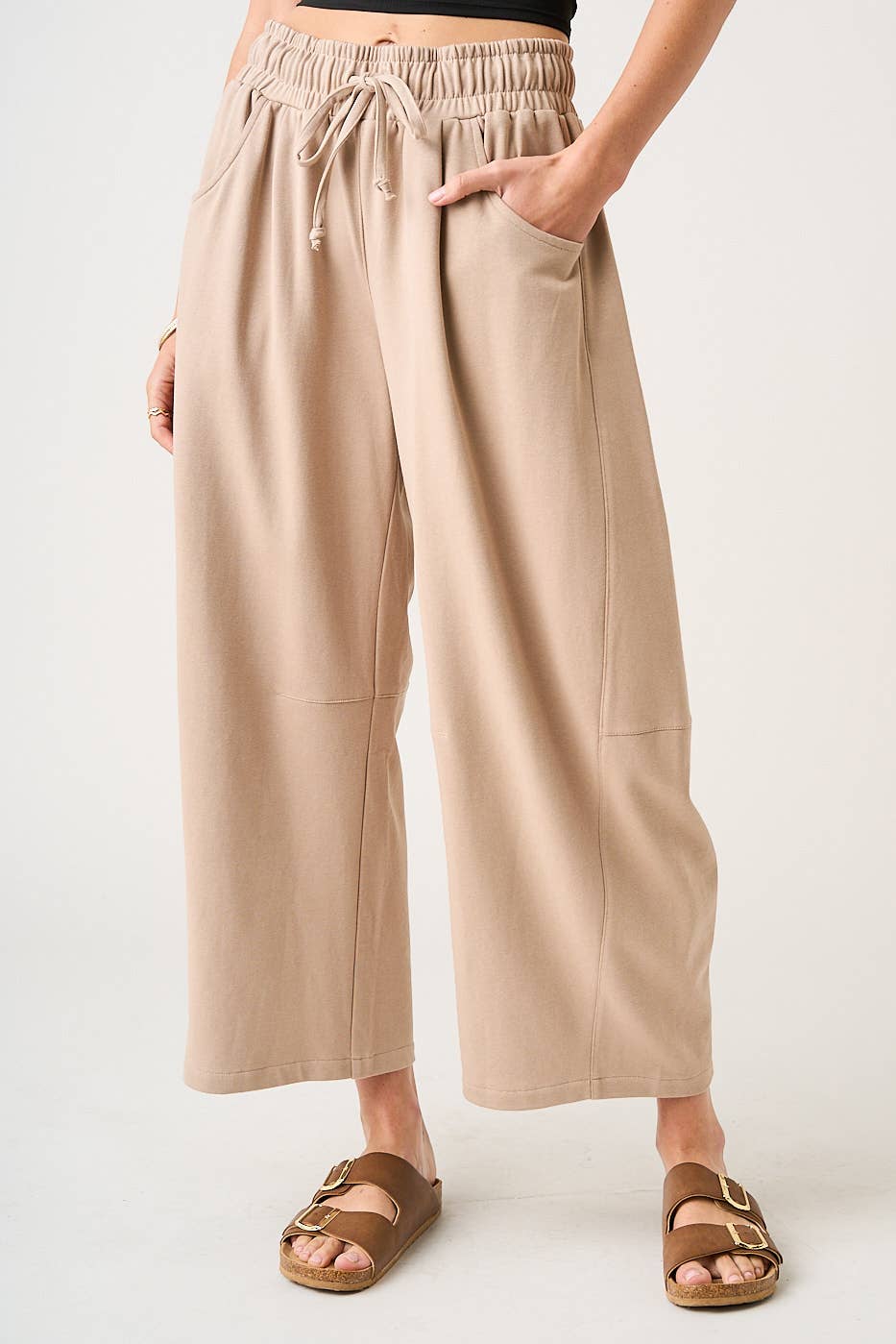 Cecilia COTTON FRENCH TERRY PULL-ON BARREL LEG PANTS
