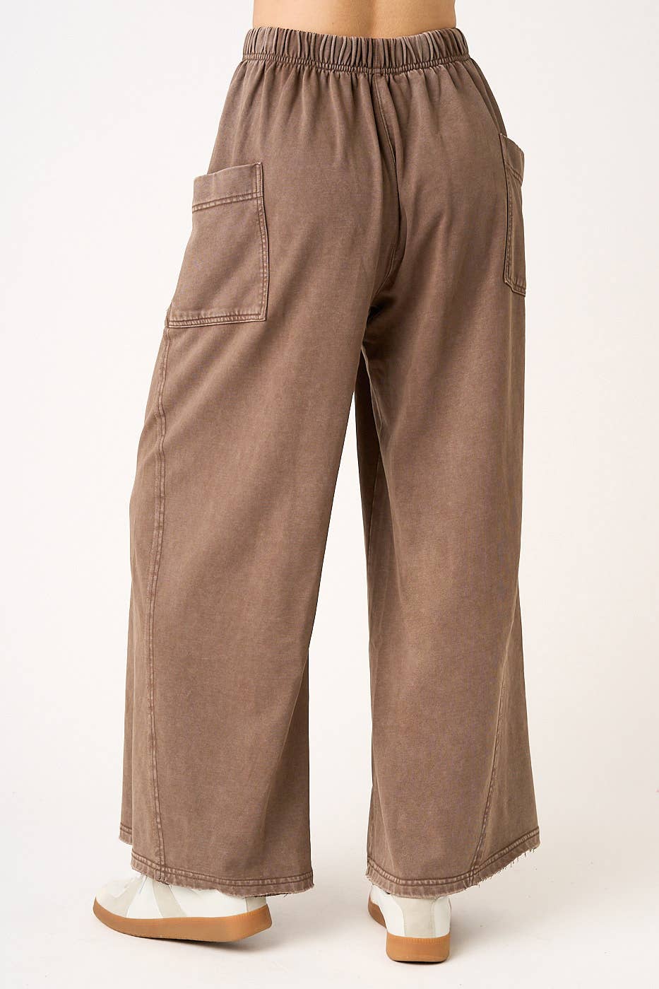 MINERAL WASH DROPPED SIDE POCKET WIDE LEG PANTS