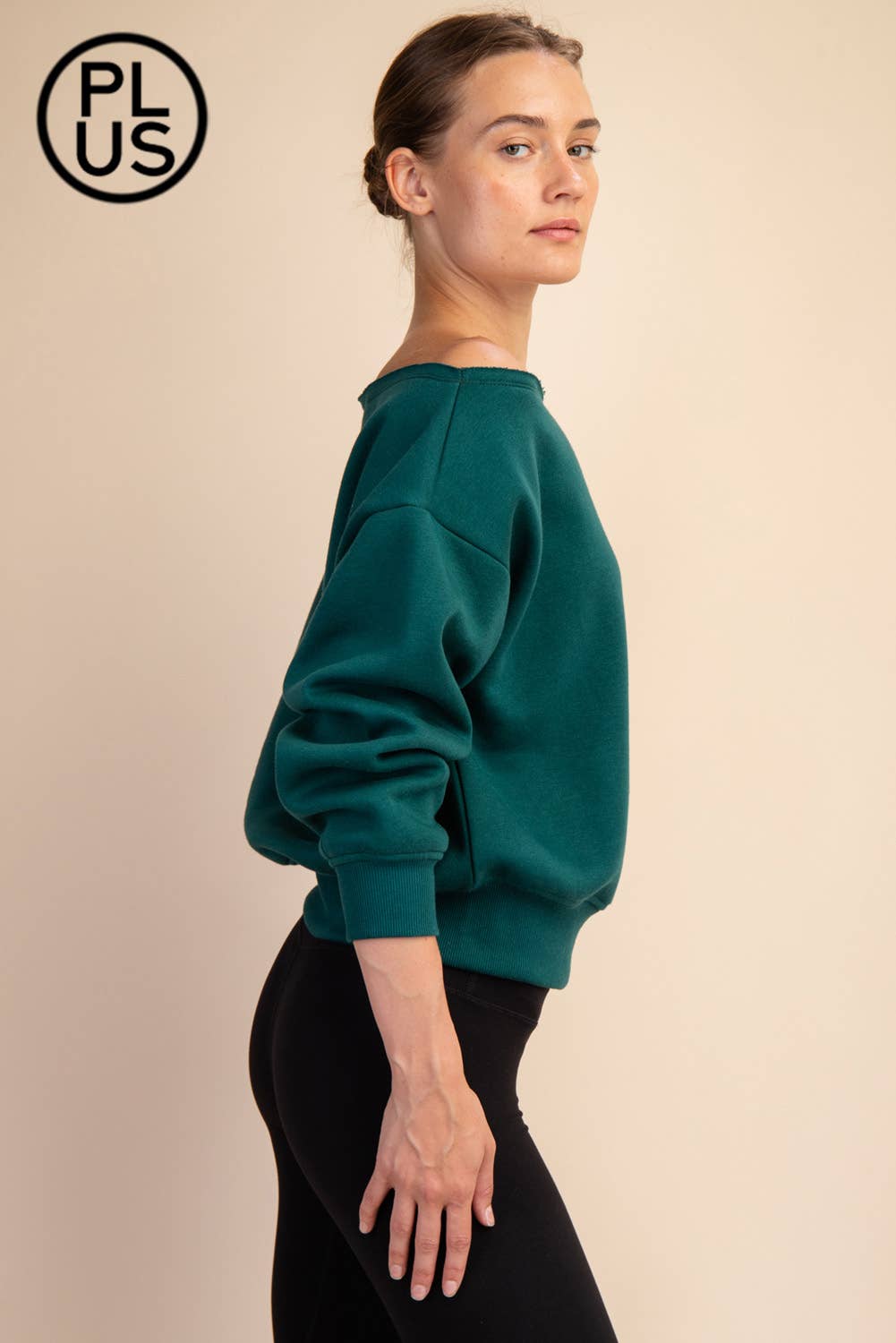 PLUS SIZE FRENCH TERRY FLEECE OFF SHOULDER SWEATSHIRT
