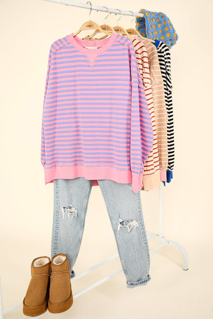 Stripe Comfy Casual Oversized Knit Top