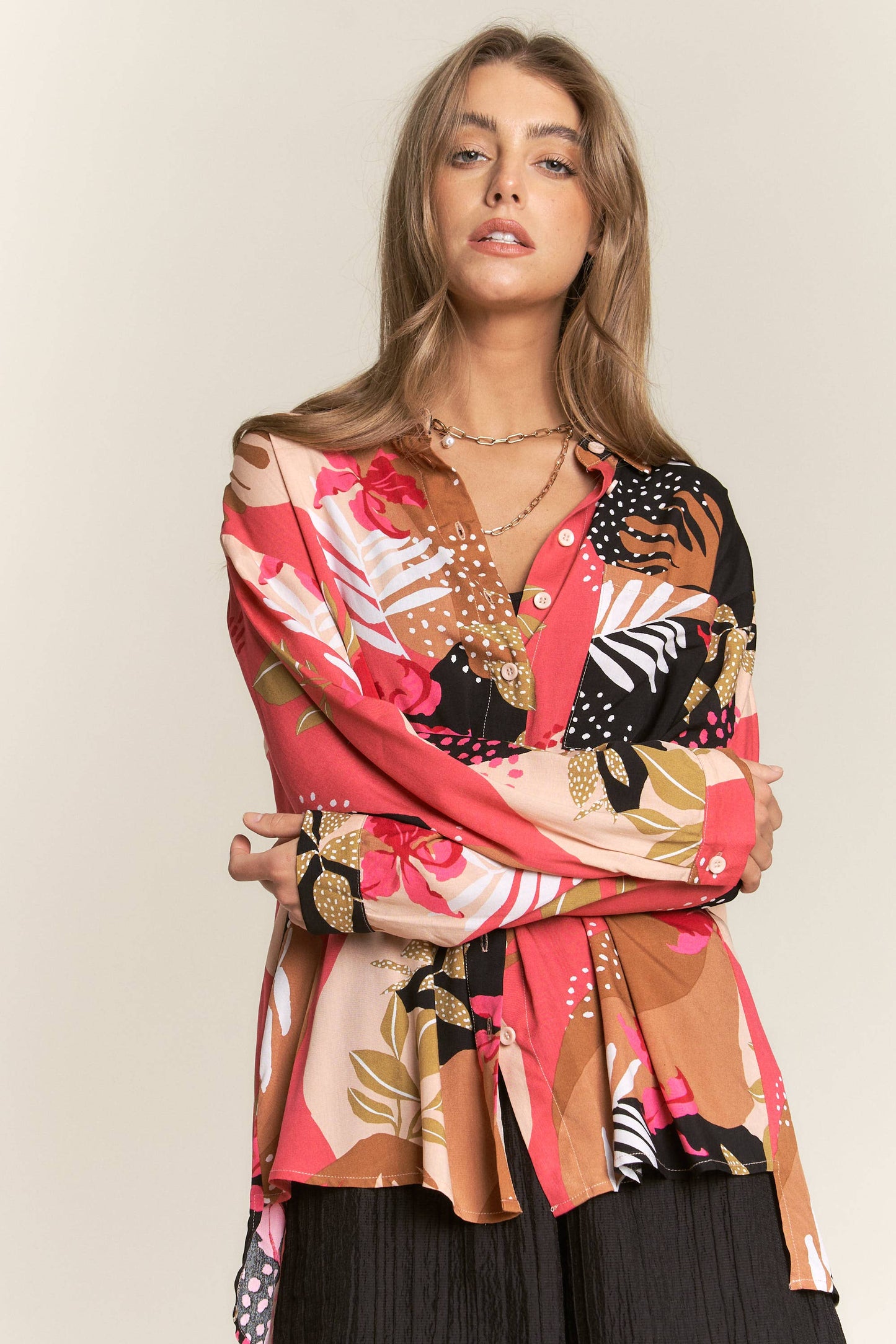 Floral Leaf Abstract Challis Blouse