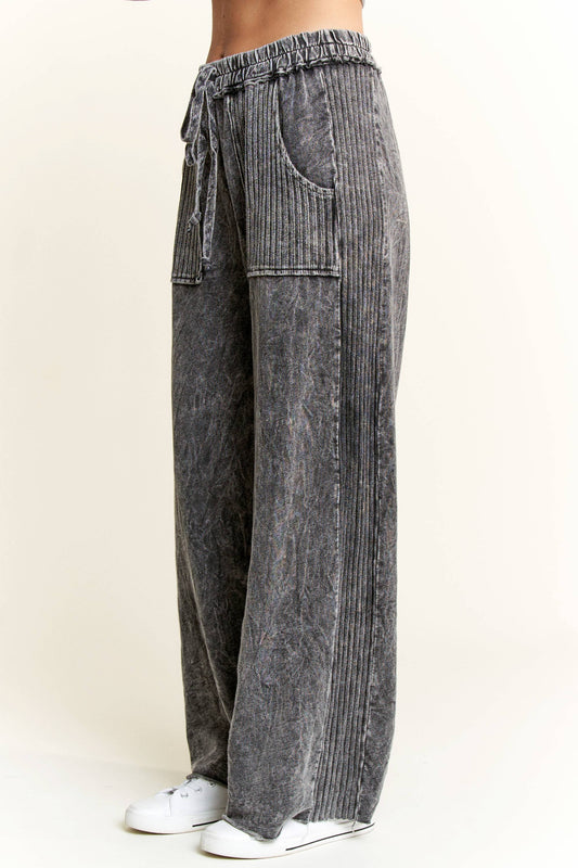 Mineral Wash Side Knit detail wide leg pants