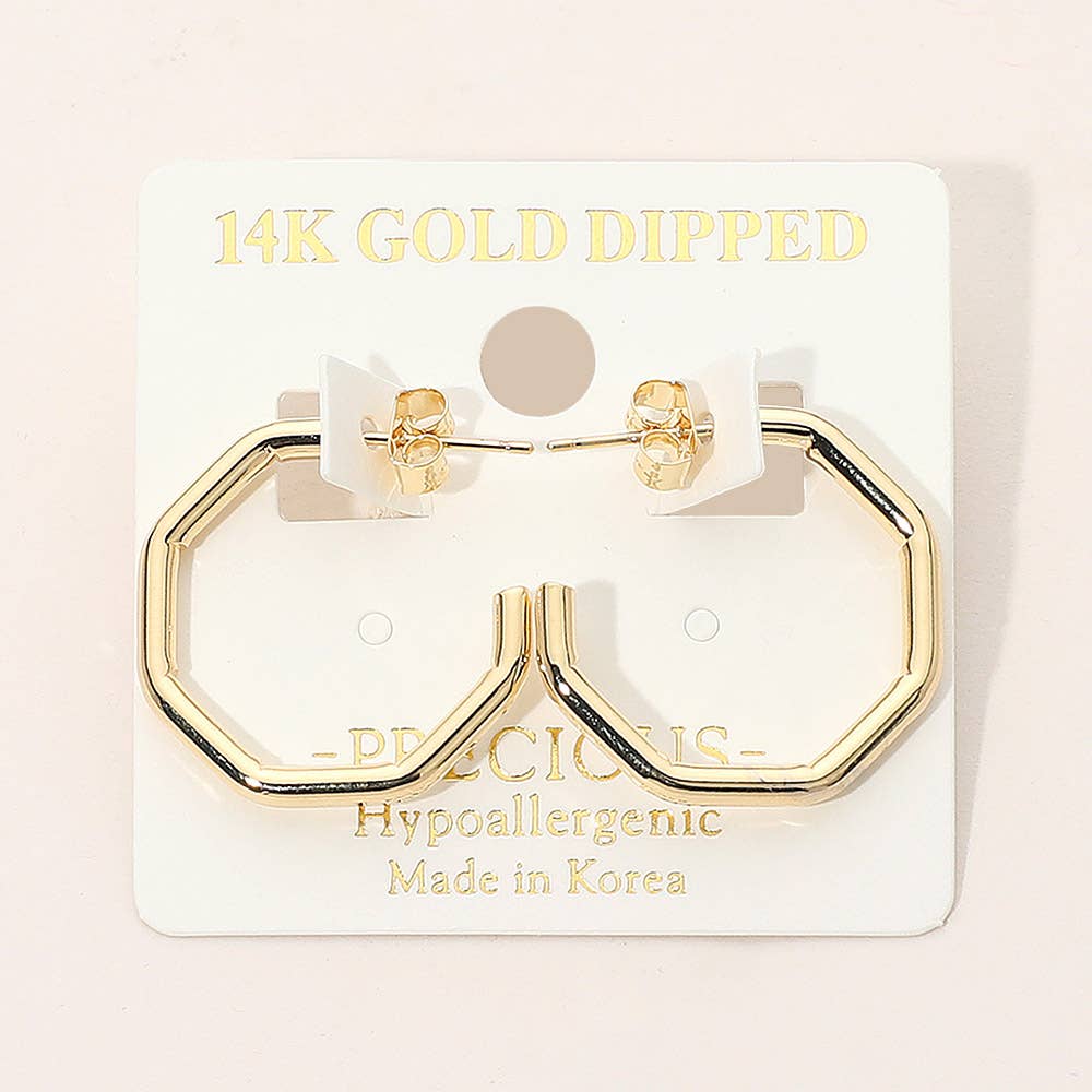 14K Gold Dipped Hypoallergenic Geometric Open Hoop Earrings
